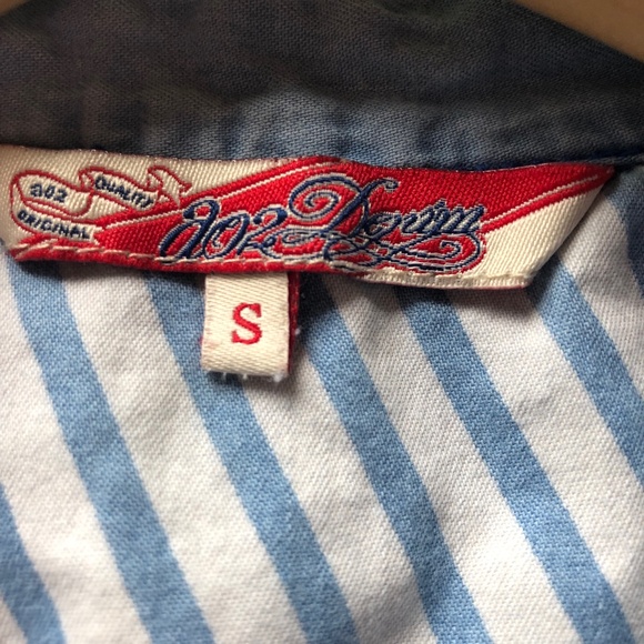 Rare A02 Brand Cat Cotton Distressed Denim Button up Shirt Dress Womens Sz Small - Picture 6 of 9